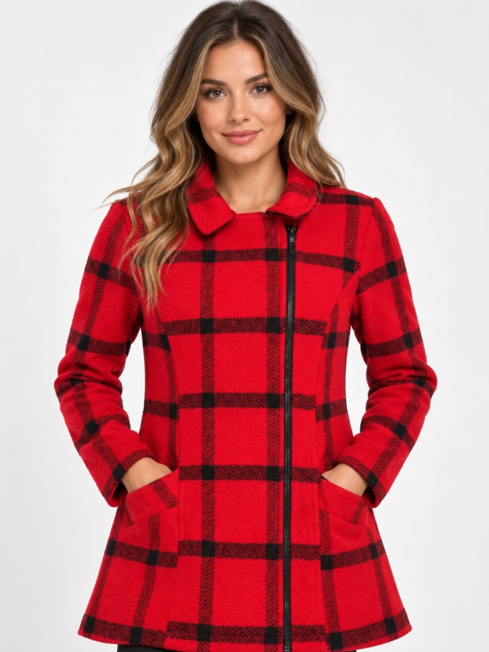 Liz Claiborne Red & Black Plaid Wool Blend Jacket Size Small